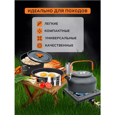 Посуда походная (кастрюля - котелок, чайник, сковорода) (3521)