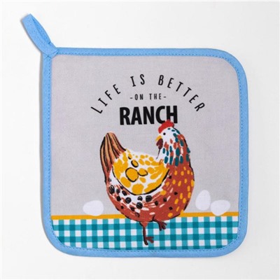 Кухонный набор Этель Chicken Ranch: варежка-прихватка 20×28 см, прихватка 19×19 см, 100% хлопок