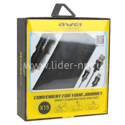 Power Bank 10000mAh/АЗУ 2 USB выхода (2400mAh)/USB кабель Ip5/Micro USB AWEI X15 (черный)