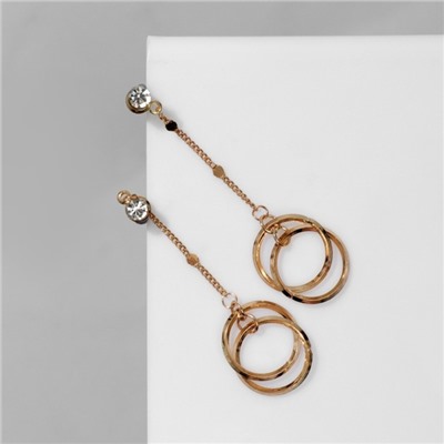 Серьги висячие «Цепь» с кругом, цвет белый в золоте, 5,5 см