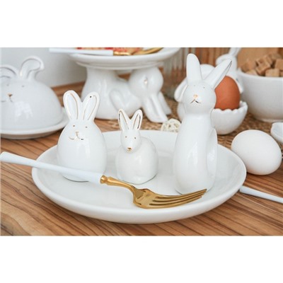 Блюдо «Зайка в золотом», d=20.5 см, доломит, белое