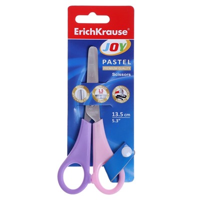Ножницы детские ErichKrause Joy Pastel, 13.5 см, с закруглёнными концами лезвий и линейкой, блистер, МИКС
