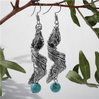 Серьги ассорти «История» скрученное перо, цвет голубой в чернёном серебре