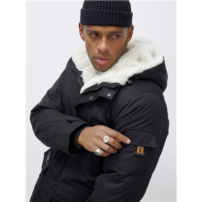 Парка мужская зимняя удлиненная с мехом черного цвета 8751Ch