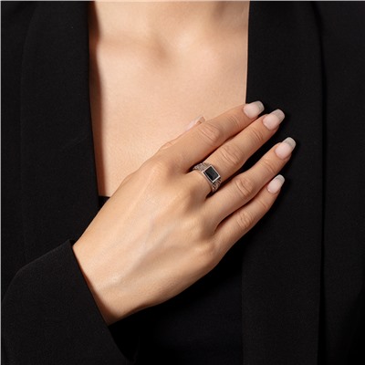 Кольцо (Спаси и Сохрани) из серебра родированное литье с фианитом