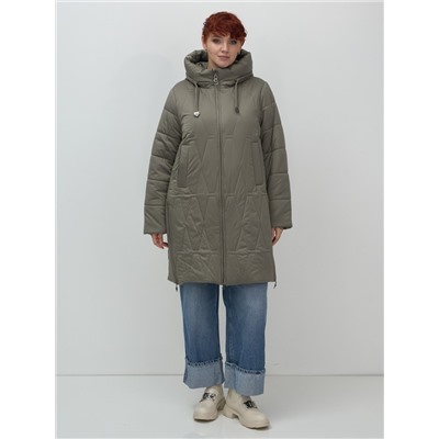 Пальто зимнее утепленное женское большого размера светло-коричневого цвета 7699SK