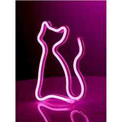 Неоновая вывеска «Кошка» 16 × 23 см, батарейки ААх3 (не в комплекте), USB, свечение розовое
