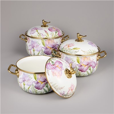 НАБОР КАСТРЮЛЬ AGNESS ЭМАЛИРОВАННЫХ СЕРИЯ "IRISES", 6ПР. 2,1Л, 2,8Л И 3,8Л