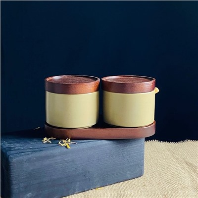 235-114 Набор из 2 банок 250мл с крышкамии ложками на подставке TROPICAL в под.уп.(х24)Фарфор