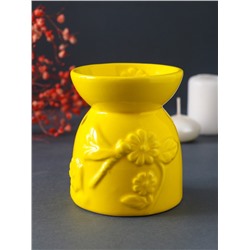 Аромалампа для эфирных масел «Стрекоза на цветке», керамика, жёлтая, 7.2×7.2×8.3 см