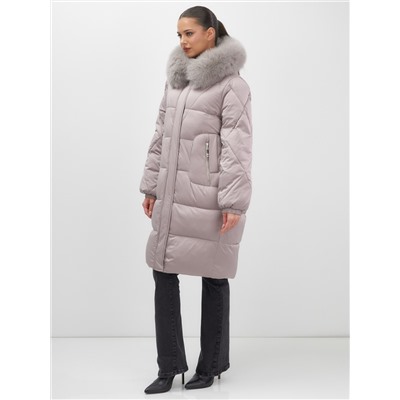 Пальто зимнее утепленное с мехом и капюшоном тренд светло-коричневого цвета 7629SK