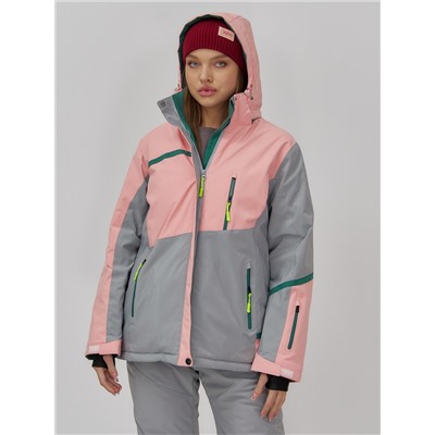Горнолыжная куртка женская зимняя персикового цвета 7092P