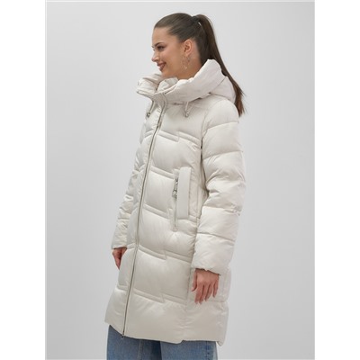Пальто зимнее утепленное с капюшоном женское бежевого цвета 7779B