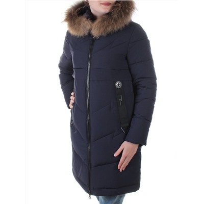 19-896 DK. BLUE Пальто с мехом енота Kacuci