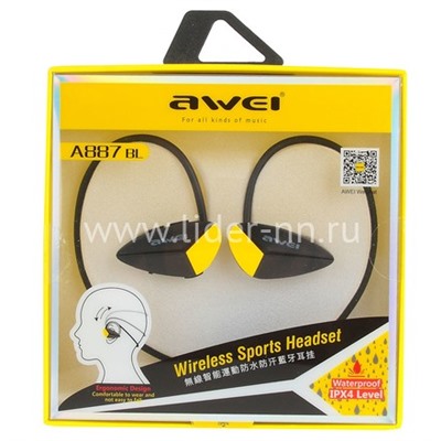 Наушники MP3/MP4 AWEI (A887BL) SPORT Bluetooth вакуумные черный/желтый