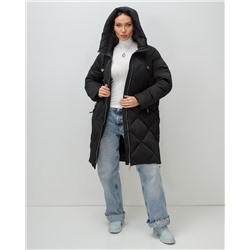 Пальто зимнее утепленное с капюшоном женское черного цвета 7637Ch