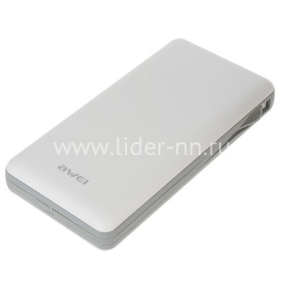 Портативное ЗУ (Power Bank) 20000mAh (AWEI P62K) USB/Micro/ip5/Type-C/2.4A (белый)