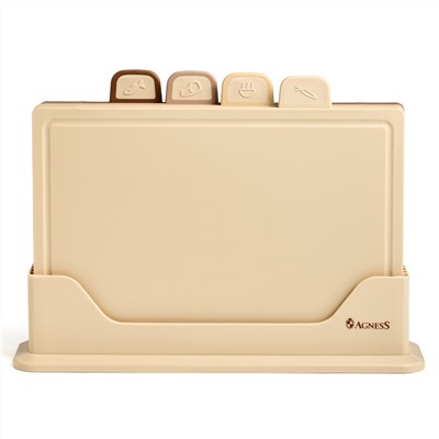 НАБОР AGNESS ИЗ 4 ДОСОК НА ПОДСТАВКЕ, ЦВЕТ: БЕЖЕВЫЙ