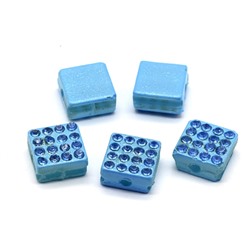 Бусина полимерная со стразами квадрат 10*10мм, цв.голубой (упаковка 5 штук)