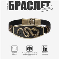 Браслет унисекс «Атлант» змея, цвет чёрный с чернёным золотом, 22 см