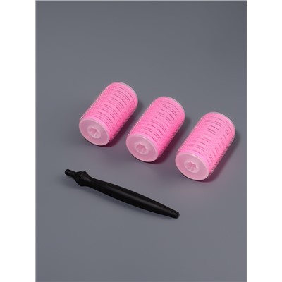 Бигуди «Липучка», с насадкой, d=4 см, 3 шт., розовые