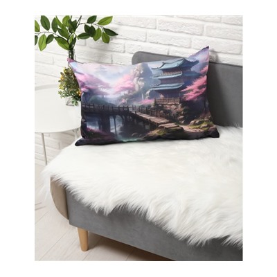 Декоративная двусторонняя наволочка "Японский садик" 50х70см габардин