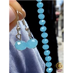 Набор бижутерии из хрусталя (бусы, браслет, серьги) Цвет матовый голубой