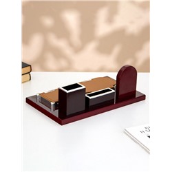 Набор настольный 5в1 с визитницей и часами, вишня 34х20х13 см