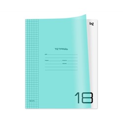 Тетрадь 18л., клетка BG "UniTone. Neon", пластиковая обложка, неон голубой