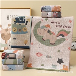 Gaoyang Manufacturer Wholesale Children's 25*50 Pure Cotton Jacquard Children's Scarf Dark Cartoon Thick Soft Water-Absorbing Hand Wipe