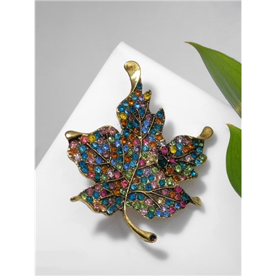 Брошь «Лист кленовый» драгоценный, цветная в чернёном золоте