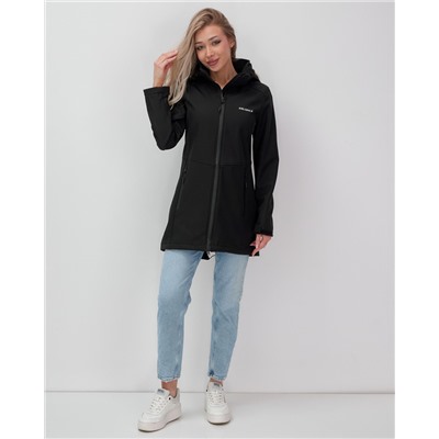 Парка спортивная женская с капюшоном softshell черного цвета 9568Ch