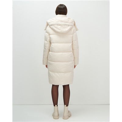 Пальто зимнее утепленное с капюшоном женское бежевого цвета 7700B