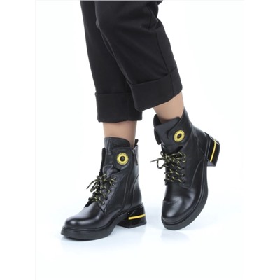 01-P514-3 BLACK/YELLOW Ботинки демисезонные женские (натуральная кожа, байка)
