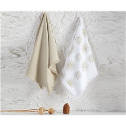 Махровые Кухонные Полотенца с Вышивкой 45x65 см 2 шт/уп Snowy Gold Çay Havlusu 45x65cm - EcoCotton