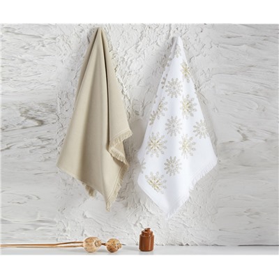 Махровые Кухонные Полотенца с Вышивкой 45x65 см 2 шт/уп Snowy Gold Çay Havlusu 45x65cm - EcoCotton