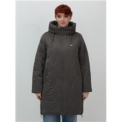 Пальто зимнее утепленное женское большого размера темно-серого цвета 7699TC