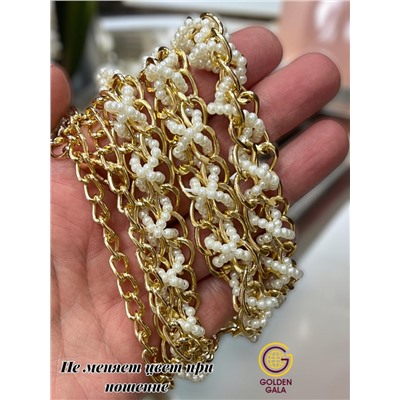 Пояс женский цепочка  с жемчугом модель 15