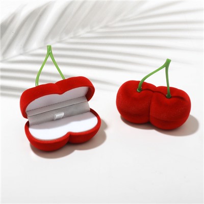 Футляр под серьги, кольца «Вишня», бархатный, 7×6.5×3.5 см, красный