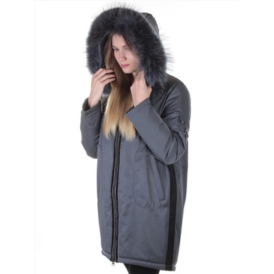 E-1961 DK. GREY Пальто женское с натуральным мехом Evcanbady
