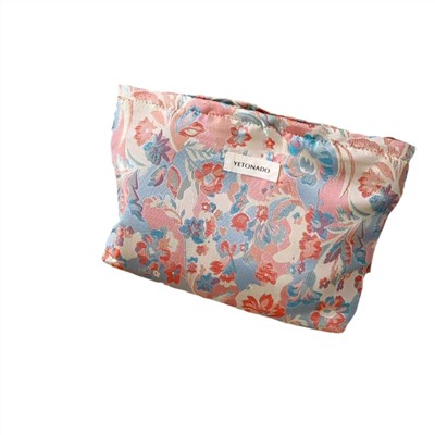 Capacious cosmetic bag, organizer bag, travel bag, small clutch bag, liner, high-quality style, flowered