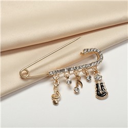 Булавка «Классика», нотки, 5.5 см, бело-чёрная в золоте