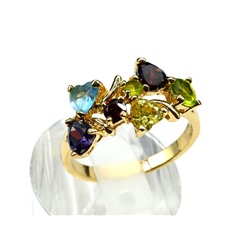 Кольцо с позолотой "Столбик" циркон мульти, размер 16