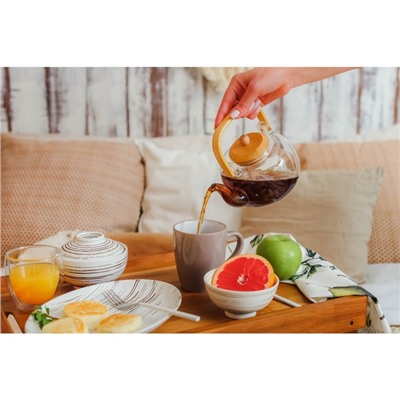 Заварочный чайник «Эко. Бабл», 800 мл, 18×13.5×12.5 см, с бамбуковой крышкой, металлический фильтр, стекло, прозрачный