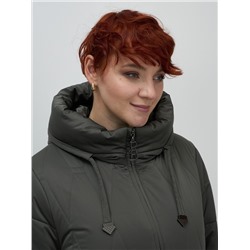 Пальто зимнее утепленное женское большого размера зеленого цвета 7699Z