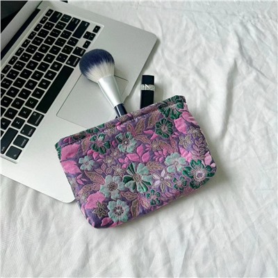 Quality retro capacious cosmetic bag, wallet, organizer bag, liner, handheld small clutch bag, flowered