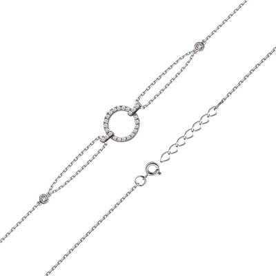 Браслет с фианитом родированный серебро 925*