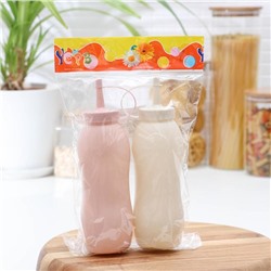 Бутылка для соуса, набор 2 шт., 350 мл, пластик, 11.5×5.5×19.5 см, розовый, жёлтый