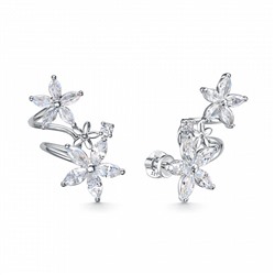 Серьги с фианитом родированные серебро 925*