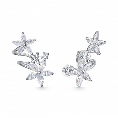 Серьги с фианитом родированные серебро 925*